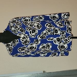 Jones‎ New York Women’s Top  Blue w/ Black Roses